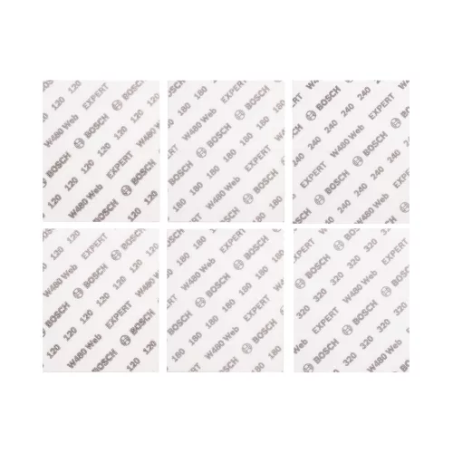 Bosch EXPERT W480 kézi csiszolóháló, 6db-os készlet 2xG120, 2xG180, 1xG240, 1xG320 mosható