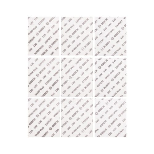 Bosch EXPERT W480 kézi csiszolóháló, 9db-os készlet 3xG120, 3xG180, 2xG240, 1xG320 mosható