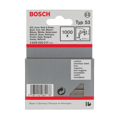 Bosch finomhuzal tűzőkapocs Inox Type 53 14mm 1000db