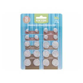   Extol gombelem készlet 20 db, Lítium 3V és alkáli 1,5V; hosszú étettartam, bliszteren