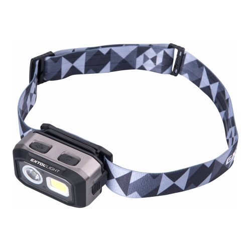 Extol Light LED fejlámpa, Osram+COB, 500 Lumen; IR szenzor, tölthető akkuval+AAA elemmel is, 4 fu