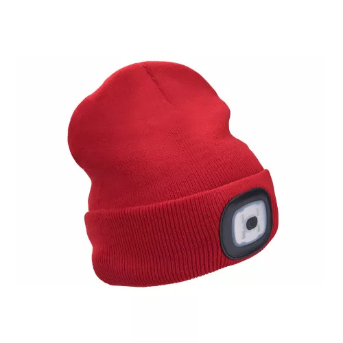 Extol Light sapka, piros, kötött, kivehető LED homloklámpával, 4×45 Lumen; USB tölthető Li-ion, 3