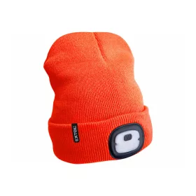   Extol Light sapka, neon-narancs, kötött, kivehető LED homloklámpával, 4×25 Lumen; USB tölthető