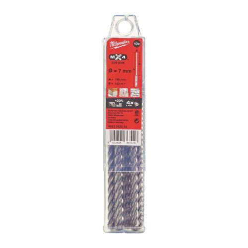 Milwaukee SDS-Plus 4 élű MX4 betonfúrószár 7x100/165mm (10db)