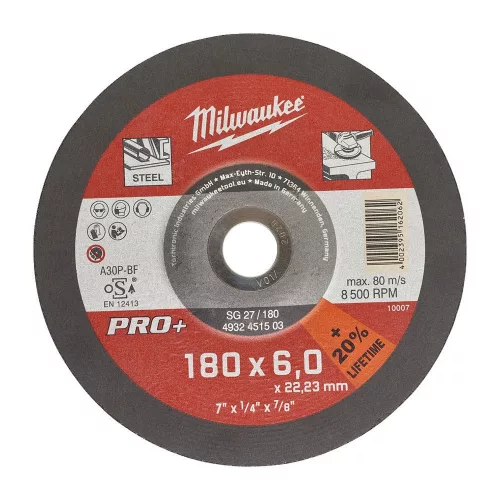 Milwaukee hajlított csiszolókorong fémhez SG27 180x6mm PRO+