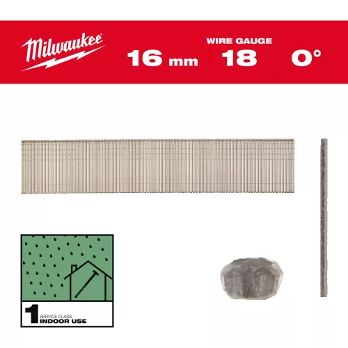 Milwaukee fejnélküli finishelő szeg gyanta bevonatú, galvanizált 18G 16mm SC1, 10000 db/csomag