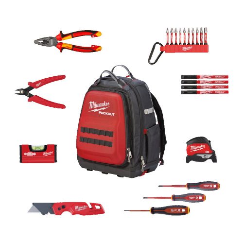 Milwaukee villanyszerelő készlet 23 részes, PACKOUT hátizsákban