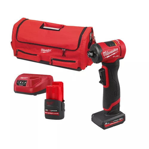 Milwaukee akkus derékszögű csiszoló M12 FDGA2-522B 12V 1x5,0 + 1x2,5 Ah, szerszámtáskában