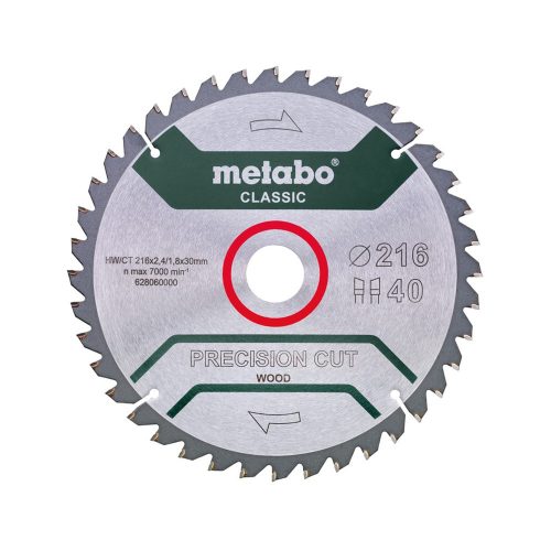 Metabo körfűrészlap "precision cut wood - classic", 216x30 z40 wz 5°neg /b
