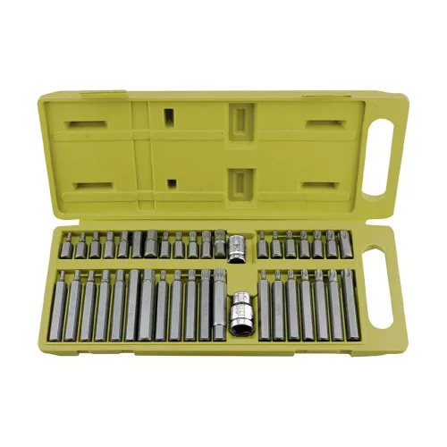 Extol BIT készlet HEX-TORX-XZN, 10mm, adapter 3/8" és 1/2", CrV, műanyag dobozban 40 részes