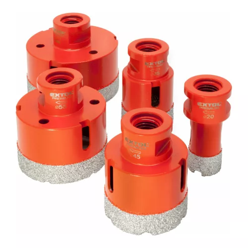 Extol Premium körkivágó csempére készlet 5 db, gyémánt vágóél; 20-68mm × M14, sarokcsiszolóba fogható