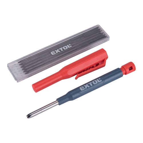 Extol Premium tölthető HB ácsceruza, kupak klipsszel, 6 db 120 mm pótheggyel, hegyezővel