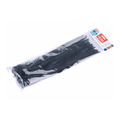 Extol Premium kábelkötegelő 7,2×400 mm 100db, többször használható (oldható) fekete nylon; UV-, s