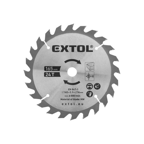 Extol Premium tartalék körfűrészlap a 8891822 géphez, keményfémlapkás, 165×2,3×16mm, 24T