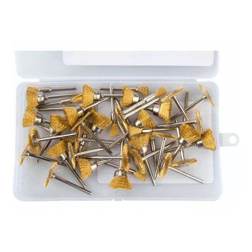 Extol Craft mini drótcsiszoló készlet 3,2 mm befogás, 45 db, 3 féle fazékkefe fejforma, rezezett