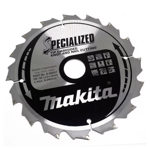 Makita körfűrészlap szöges és csomós fáhóz 190x30x2mm 16 fog