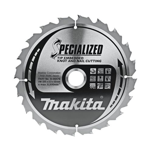 Makita körfűrészlap szöges és csomós fáhóz 235x30x2,3mm 20 fog