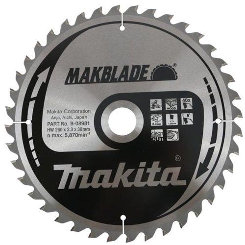 Makita körfűrészlap fához 190x20x1,9mm 40 fog