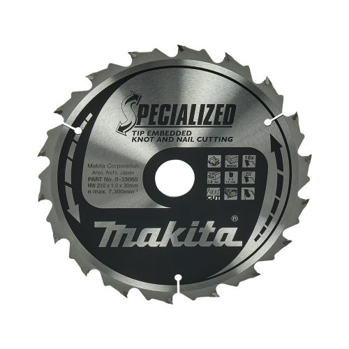 Makita körfűrészlap szöges és csomós fáhóz 210x30x1,9mm 18 fog