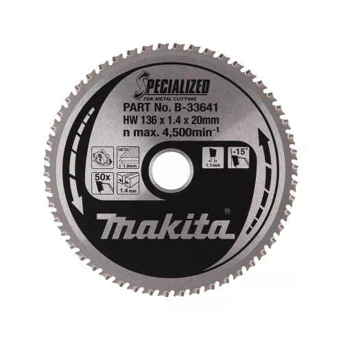Makita körfűrészlap acélhoz, fémhez 136x20x1,4mm 50 fog