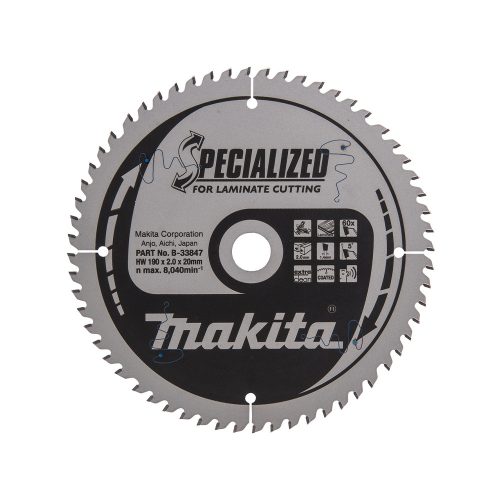 Makita körfűrészlap laminált laphoz akkus géppel 190x20x2mm 60 fog