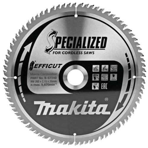 Makita EFFICUT körfűrészlap akkus géppel, fához 260x30x2,15mm 80 fog