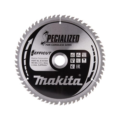 Makita EFFICUT körfűrészlap akkus géppel, fához 260x30x2,15mm 60 fog