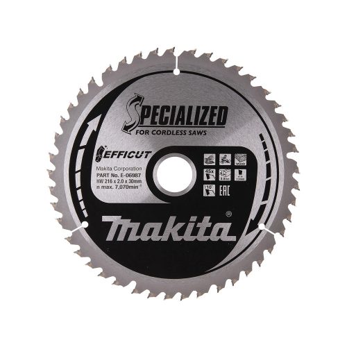 Makita EFFICUT körfűrészlap akkus géppel, fához 216x30x2mm 45 fog