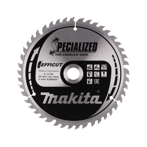 Makita EFFICUT körfűrészlap akkus géppel, fához 190x20x1,85mm 45 fog