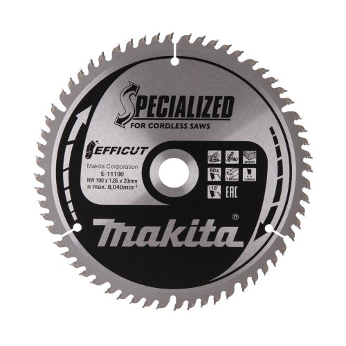 Makita EFFICUT körfűrészlap akkus géppel, fához 190x20x1,85mm 60 fog