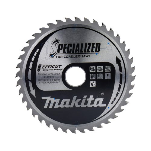 Makita EFFICUT körfűrészlap akkus géppel, kompozithoz 185x30x1,5mm 40 fog