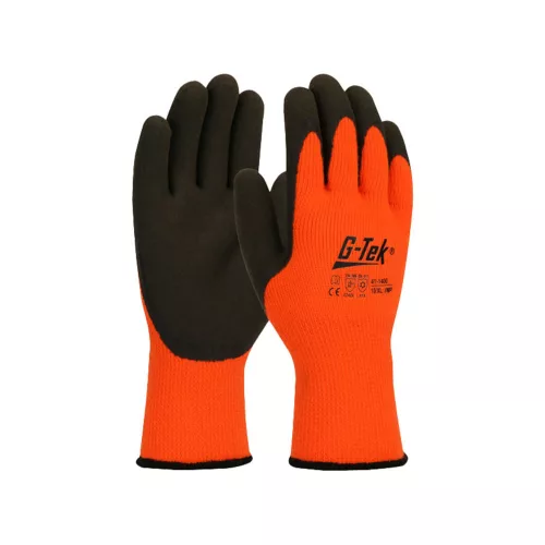 G-TEK Hi-Vis kötött, akril frottír, latexmártott munkavédelmi kesztyű narancs/fekete 07/S
