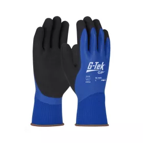   G-TEK poliészter kötött, vízálló, latex tenyérmártott munkavédelmi kesztyű fekete/kék 10/XL