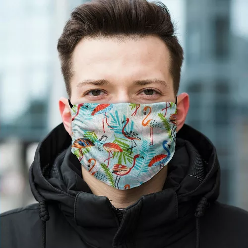 2 rétegű pamut szájmaszk, többször hordható, flamingó mintás