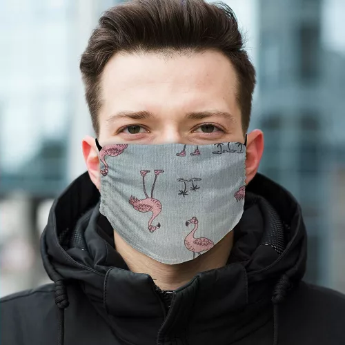 2 rétegű pamut szájmaszk, többször hordható, táncoló flamingó mintás