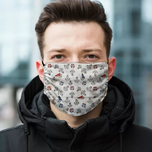 2 rétegű pamut szájmaszk, többször hordható, tengerész mintás