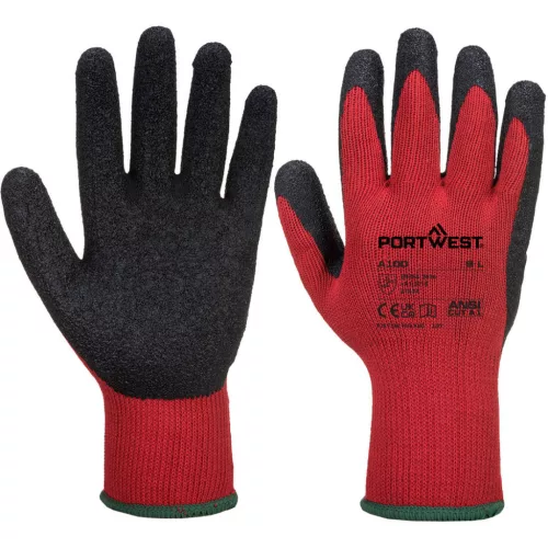 Portwest A100 Latex mártott kesztyű Piros/Fekete - XXL