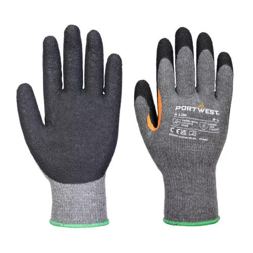 Portwest A106 Grip 10 Latex megerősített hüvelykujjas kesztyű (12 pár) Szürke/Fekete - L