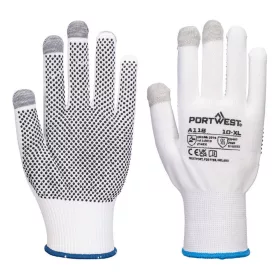   Portwest A118 Grip 13 PVC pöttyös érintőképernyős kesztyű (12 pár) Fehér/Szürke - XL