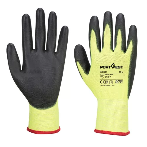 Portwest A120 PU tenyérmártott kesztyű Sárga/Fekete - M