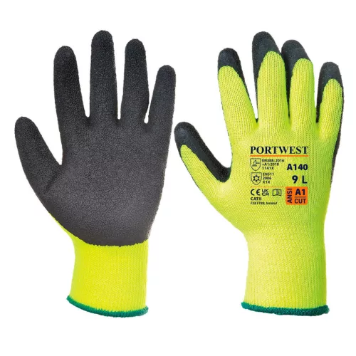 Portwest A140 Thermal latex mártott kesztyű Sárga/Fekete - XS