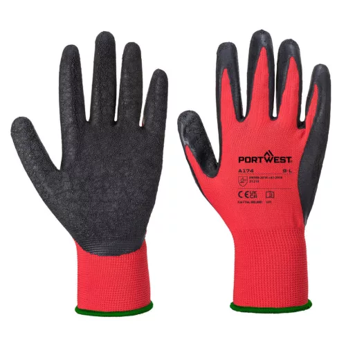 Portwest A174 Flex Grip latex kesztyű Piros/Fekete - L