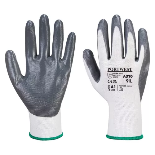 Portwest A310 Flexo Grip nitril kesztyű Szürke/Fehér - XL