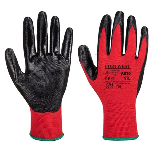 Portwest A310 Flexo Grip nitril kesztyű Piros/Fekete - XL