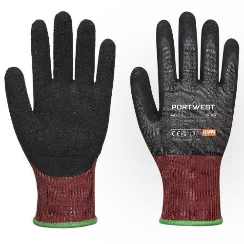 Portwest A671 CT200 AHR13 Latex vágásbiztos kesztyű Fekete/Piros - XXL