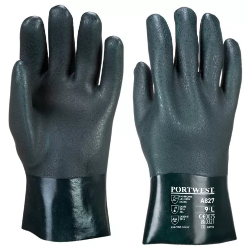 Portwest A827 Duplán mártott PVC védőkesztyű 27 cm Zöld - XL