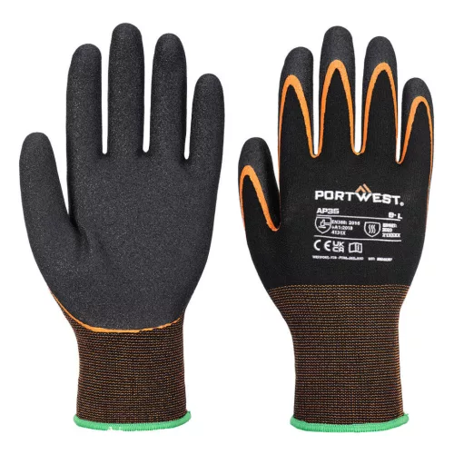Portwest AP35 Grip 15 dupla nitril mártással ellátott kesztyű Fekete/Narancs - XL