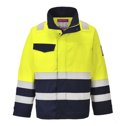Portwest MV25 Hi-Vis Modaflame munkakabát Sárga/Navy - 3XL
