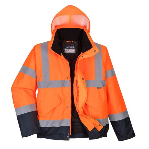 Portwest S266 Hi-Vis kéttónusú bomber kabát Narancs/Navy - M
