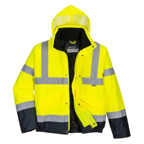 Portwest S266 Hi-Vis kéttónusú bomber kabát Sárga/Navy - XS